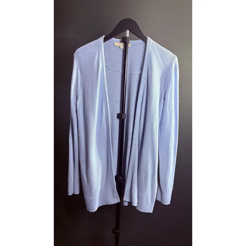Ann Taylor Loft Womens Light Blue Open Front Cardigan Sweater Long Sleeve Ribbed - Picture 2 of 6